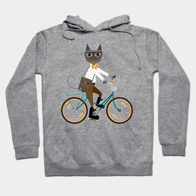 hipster cat on a bicycle Hoodie by uncutcreations